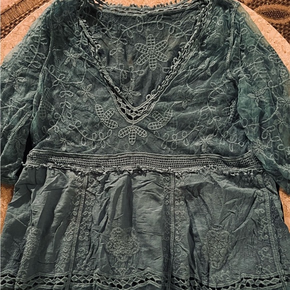 New OS BOHEMIAN CHIC GREEN XL Lace Crochet Tunic Cover-up/Top - Picture 4 of 11
